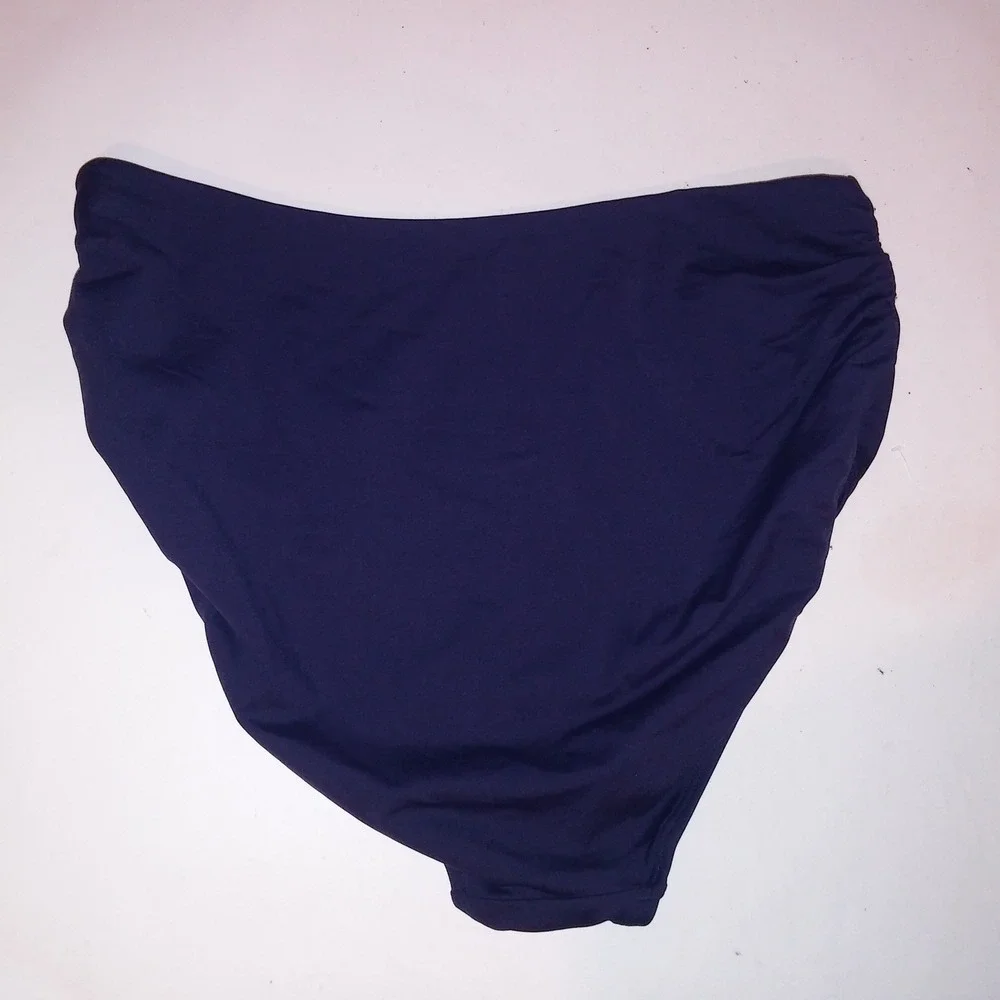 Anne Cole Swim Bottom High Waist XL Solid Navy Blue Scrunch Sides